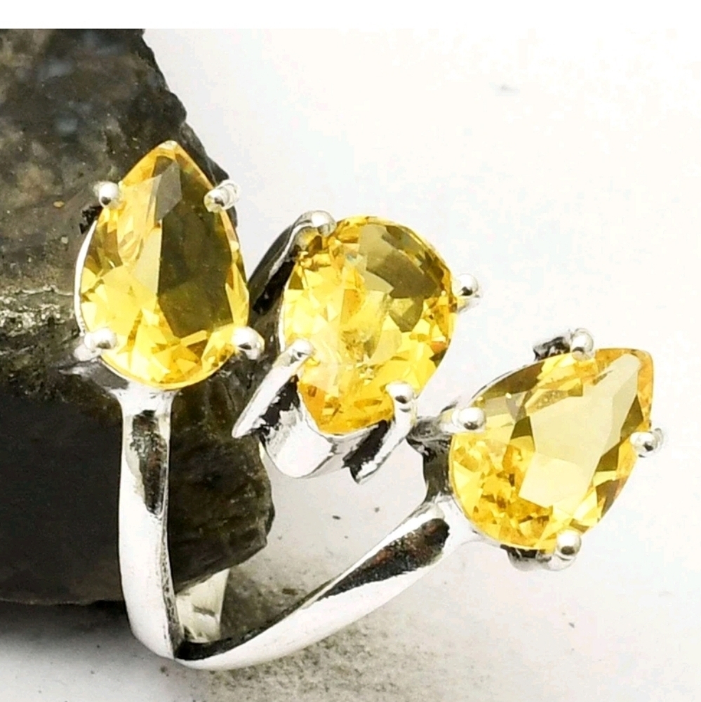 💛Citrine Gemstone Wrap Ring Sterling Silver